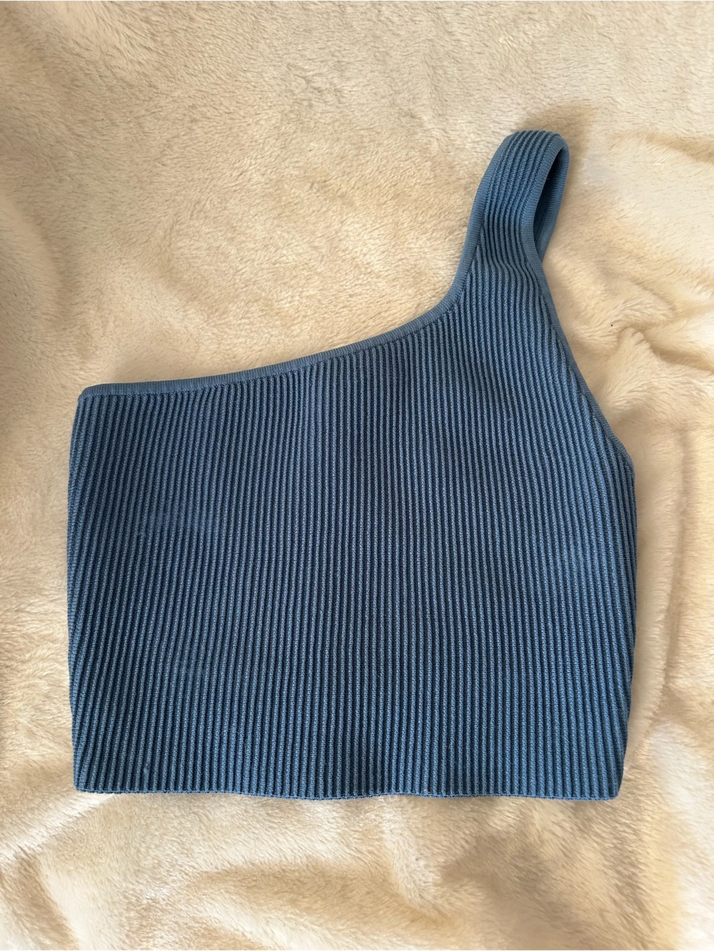 Babaton aritzia blue ribbed stretch one shoulder cropped tank womens S